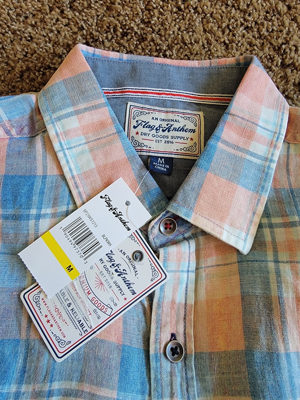 Men’s Pastel Plaid Button-Up Shirt - Blue & Pink Size M - NWT